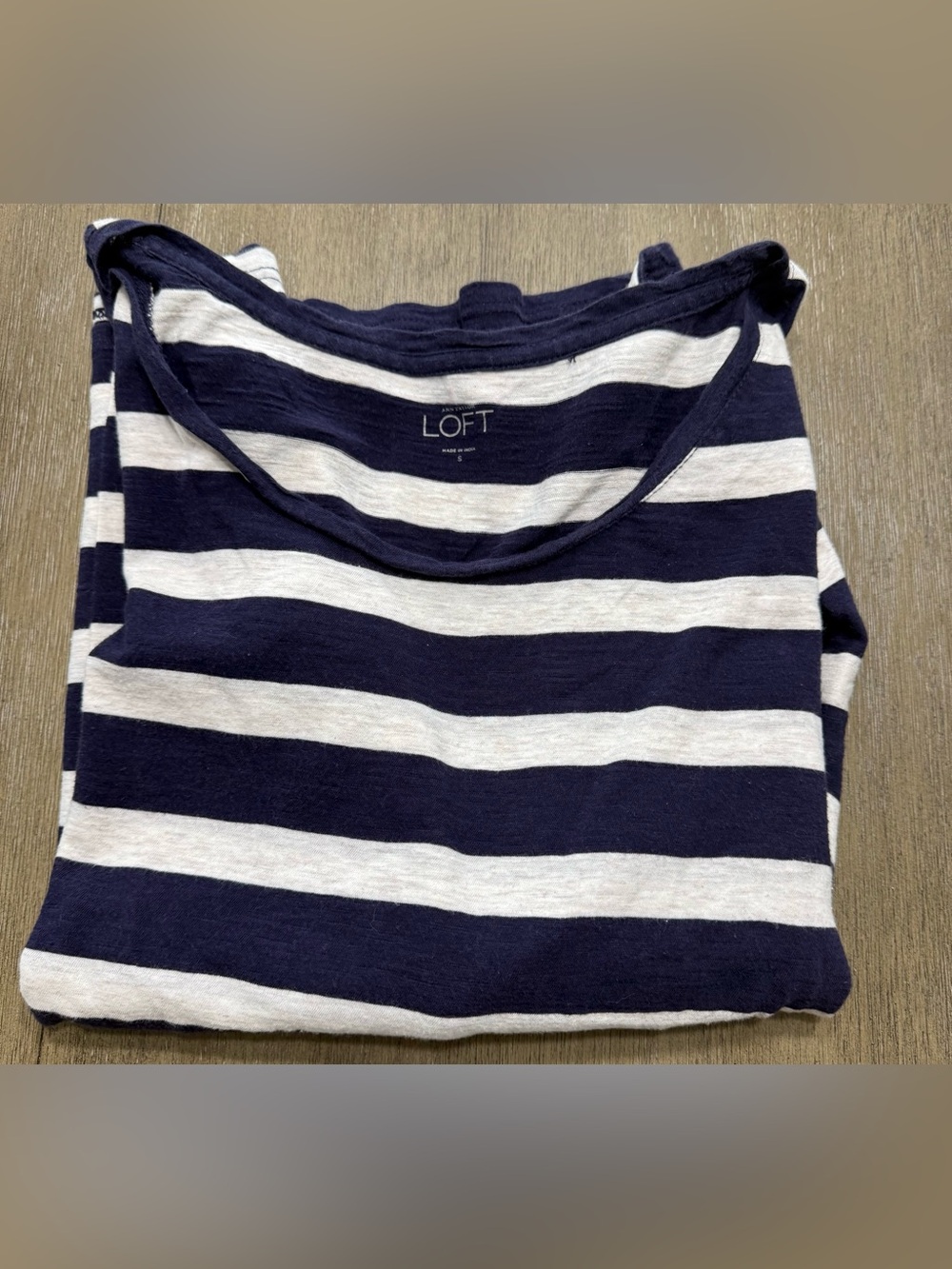 LOFT Navy and White Striped Short Sleeve Tee